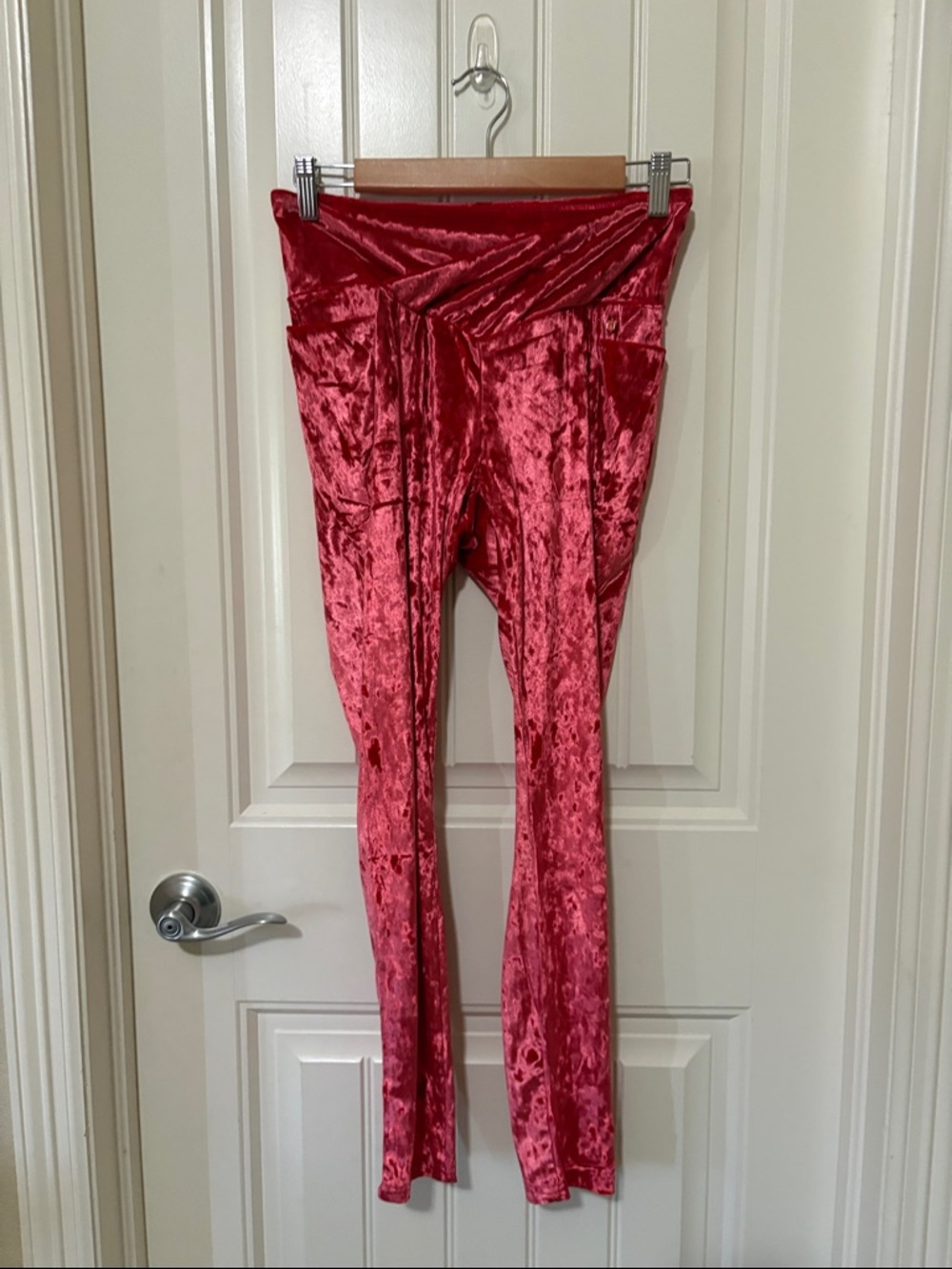 NWT Fabletics Red Crushed Velvet Leggings